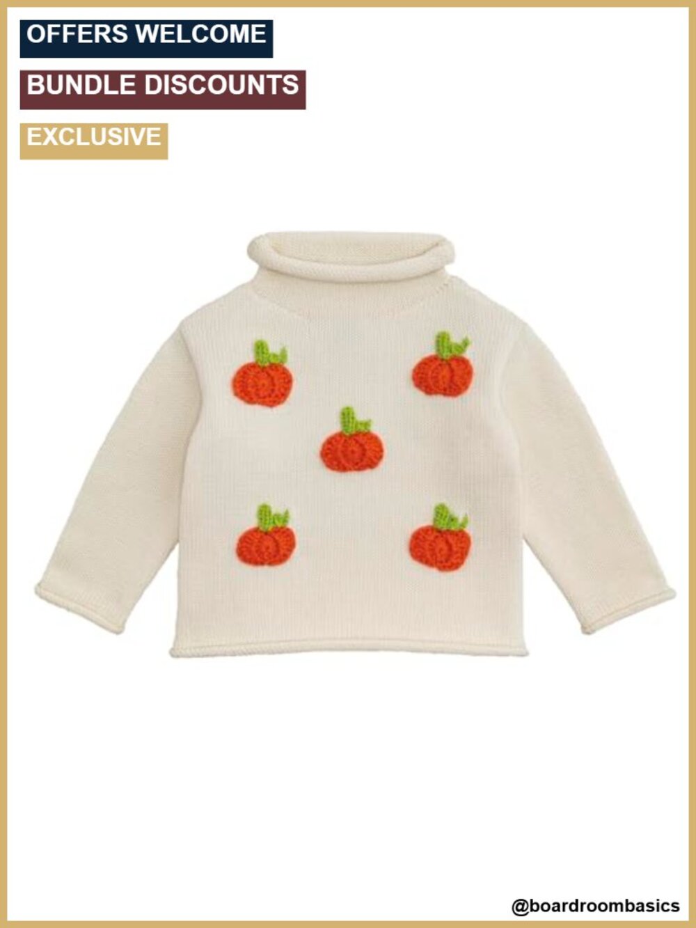 Mud Pie Kids Mini Pumpkin Rollneck Sweater Cotton Crochet Girls Fall